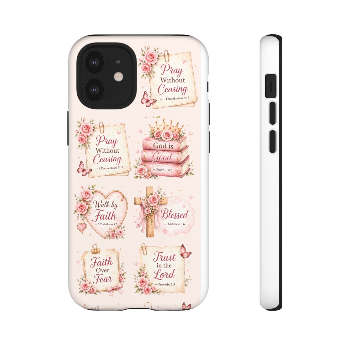Christian Floral Phone Case — "Pray Without Ceasing" Faith Cross Design