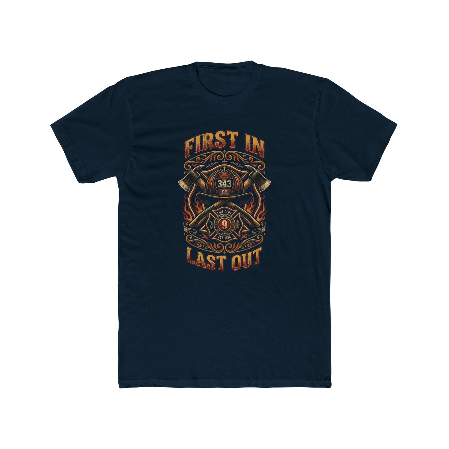 Firefighter T‑Shirt - "First In Last Out" Vintage Firefighter Crew Tee