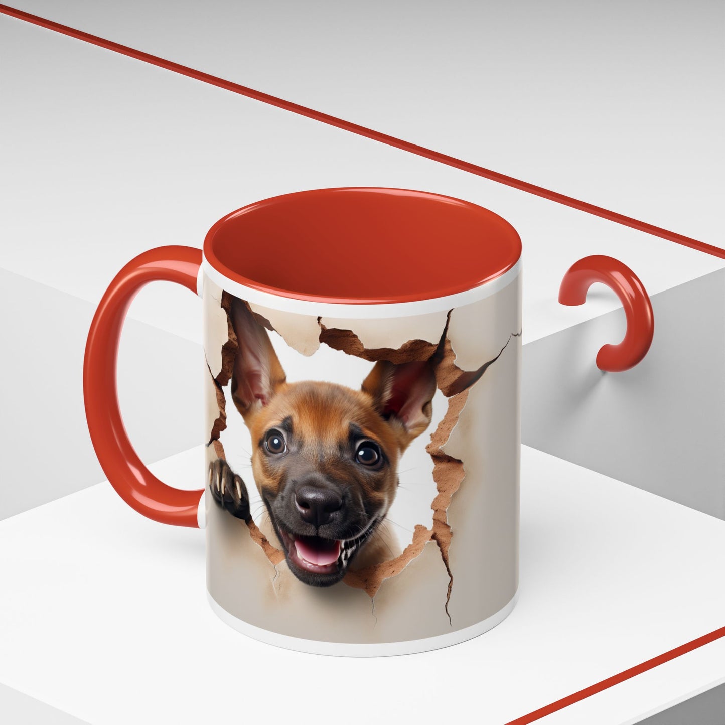 Dog Peeking Through Paper Accent Coffee Mug (11/15oz)