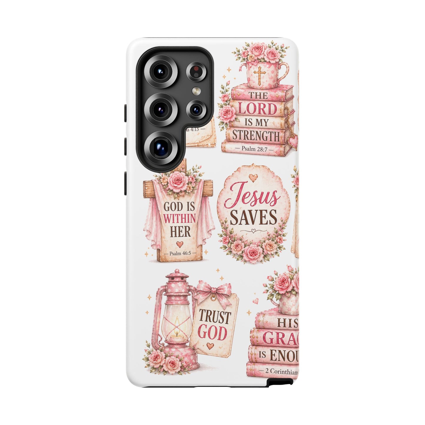 Christian Phone Case — Jesus Saves Floral Tough Case with 'God Is Within Her' & 'Trust God' Design