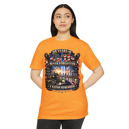 9/11 Memorial T-Shirt – "25 Years of 9/11 Never Forgotten" Tribute Tee