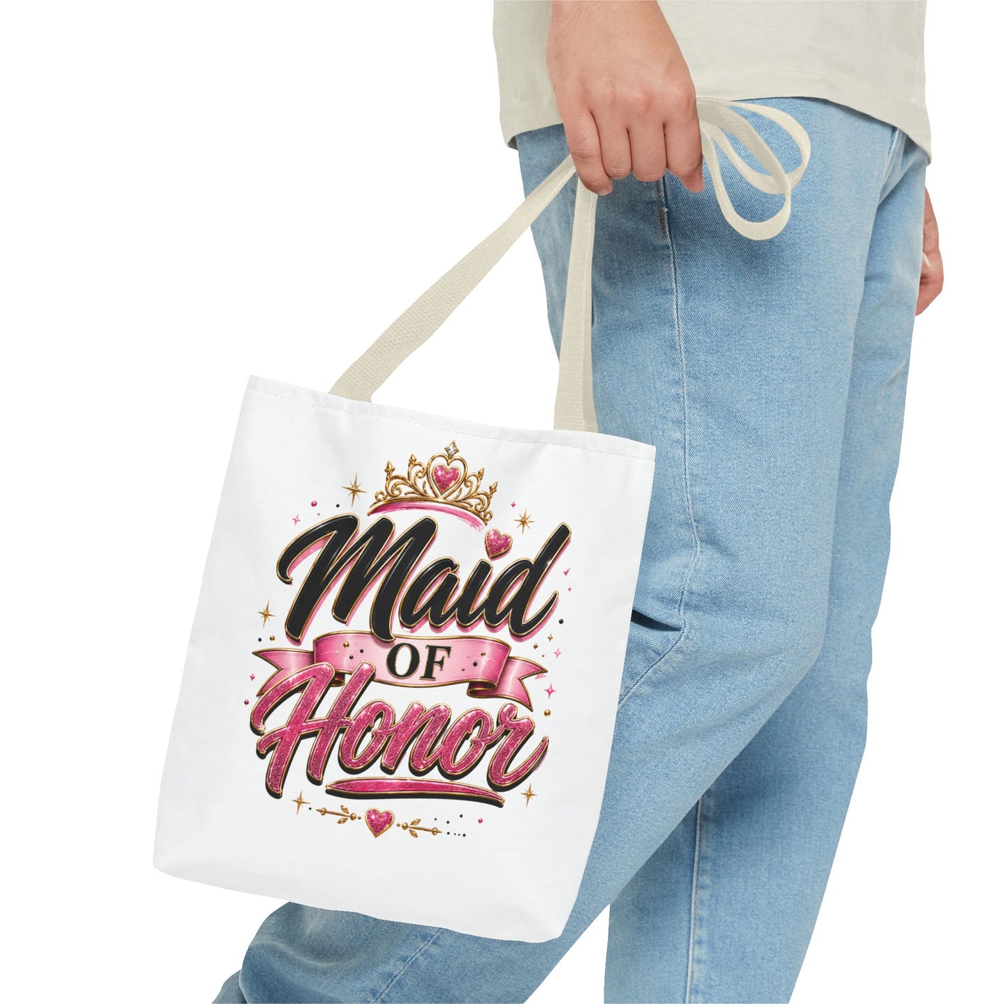 Maid of Honor Tote Bag — Pink Crown Bridal Party Tote for Weddings & Bachelorette