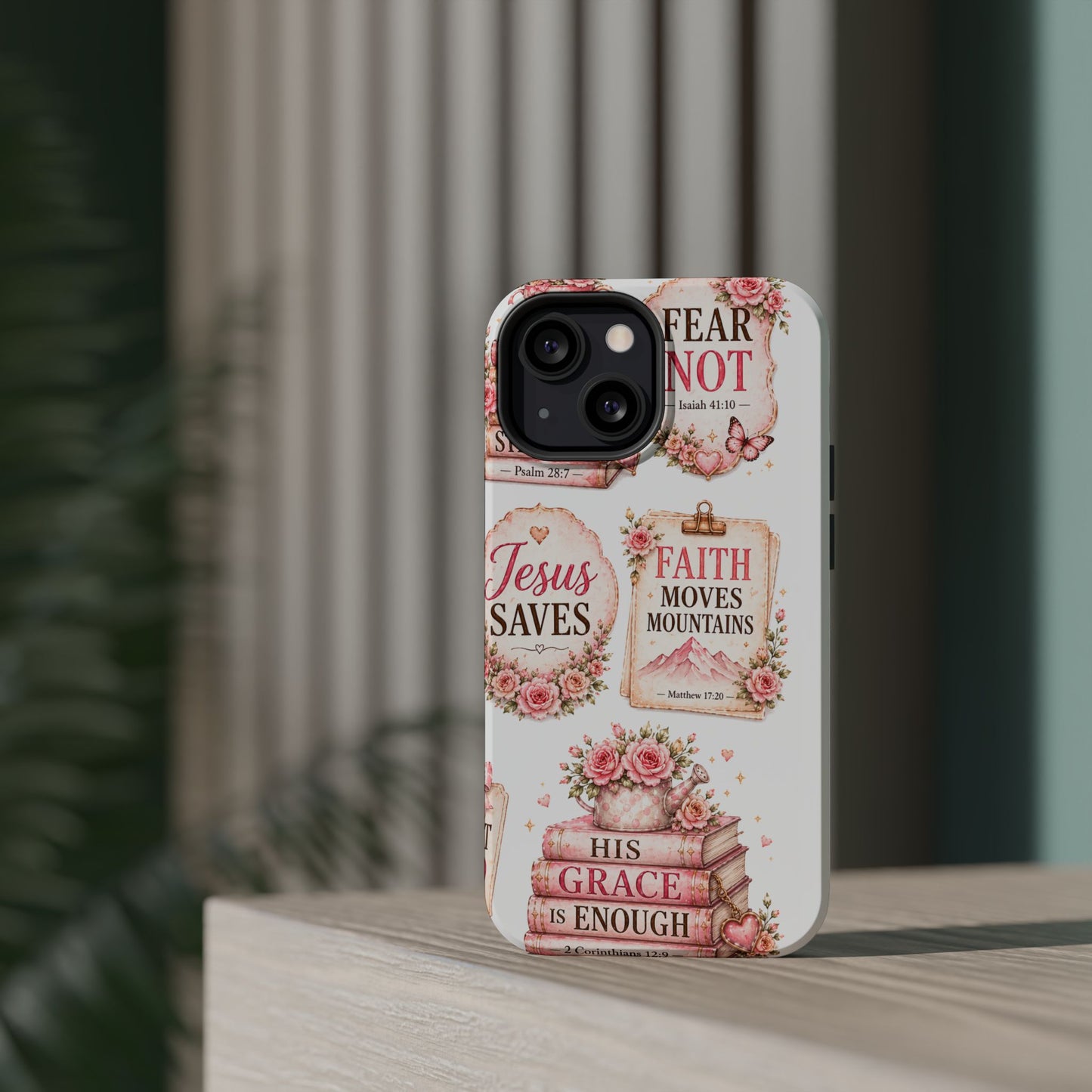 Christian Phone Case - "Fear Not, Faith Moves Mountains, Jesus Saves" Floral Magnetic Impact-Resistant Case