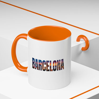 Barcelona Accent Coffee Mug — Scenic Cityscape Text Travel Souvenir (11/15oz)