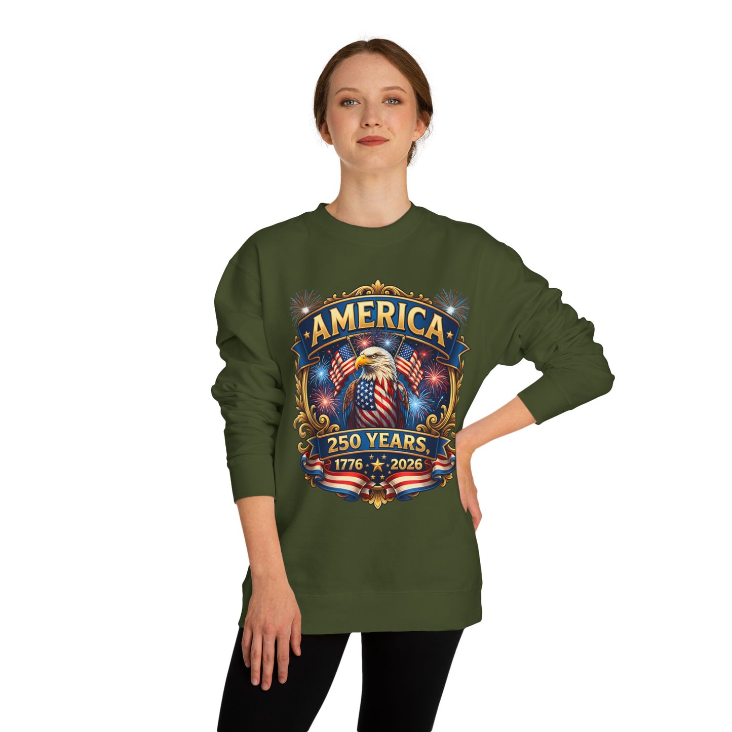 America 250 Years Crewneck Sweatshirt — 1776–2026 Patriotic Eagle Design