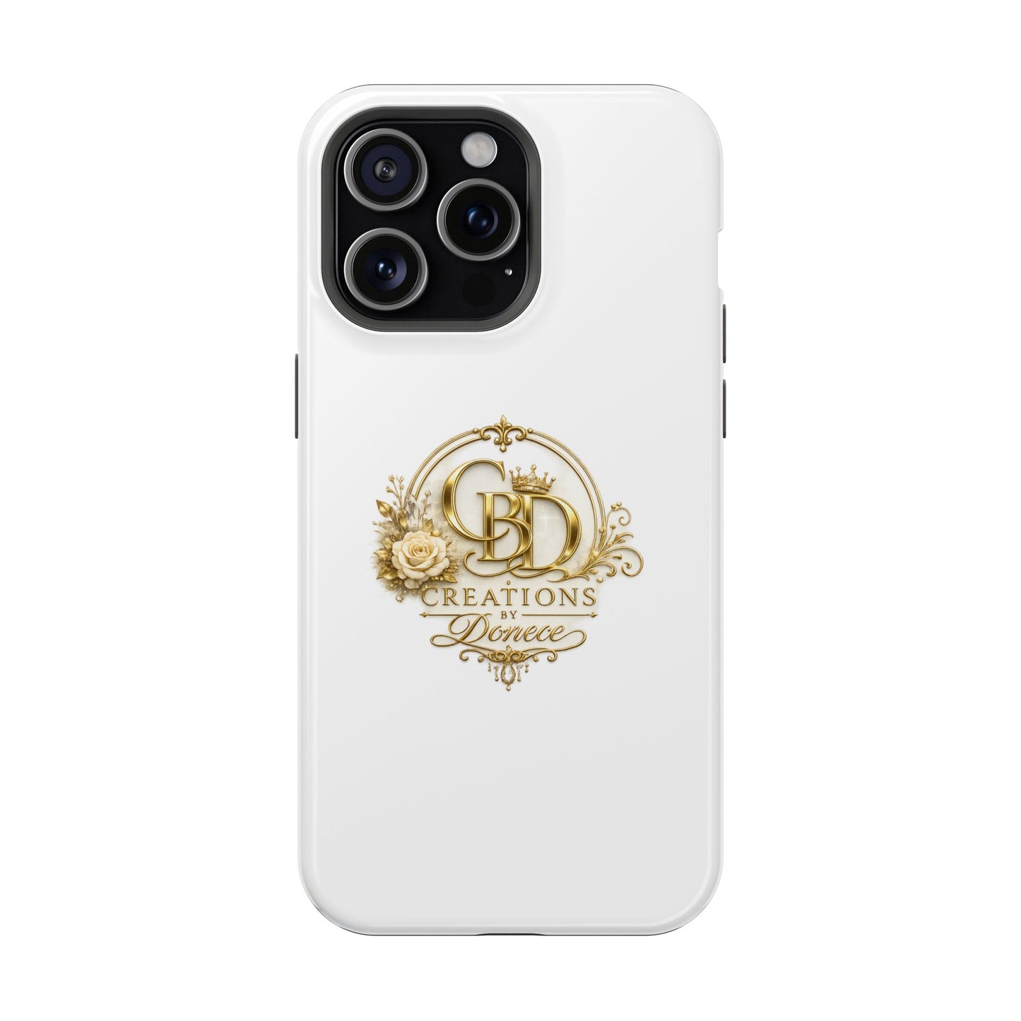 Magnetic Impact-Resistant Phone Case — Gold Floral Crest Logo