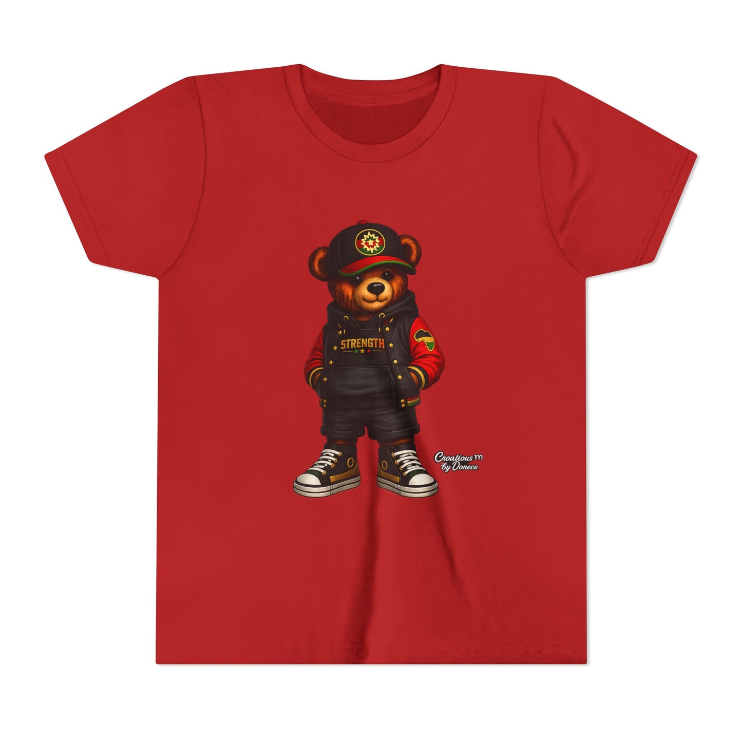 Kids Teddy Bear Streetwear Tee — 'Strength' Graphic Youth T-Shirt