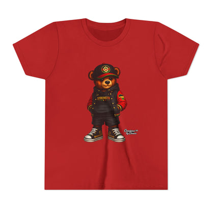 Kids Teddy Bear Streetwear Tee — 'Strength' Graphic Youth T-Shirt