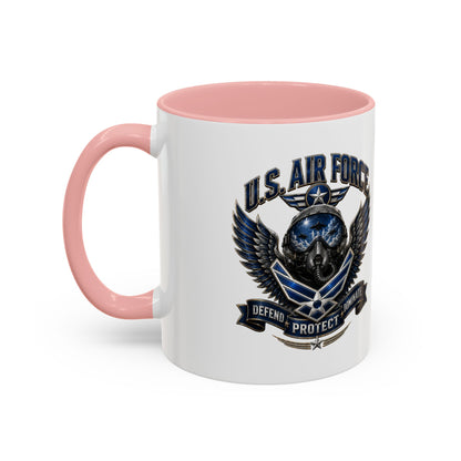 U.S. Air Force Emblem Accent Coffee Mug — Defend Protect Dominate (11/15oz)