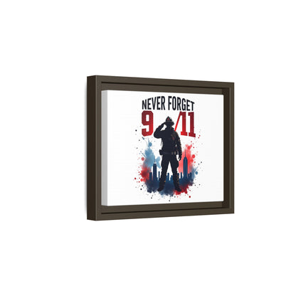 Never Forget 9/11 Framed Canvas Print — Patriotic Firefighter Memorial Art