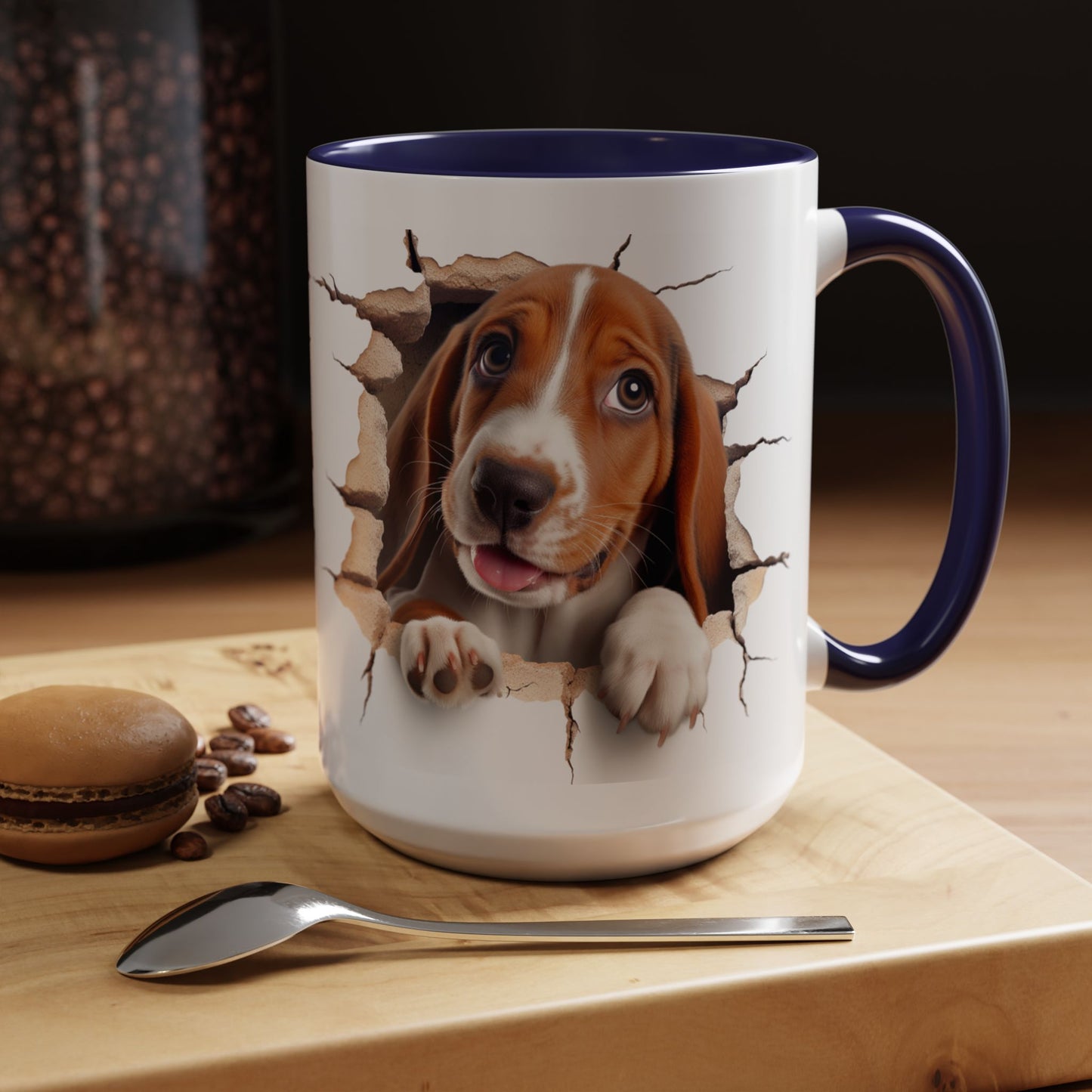Basset Hound Peekaboo Accent Coffee Mug — Cute Dog Lover Gift (11/15 oz)