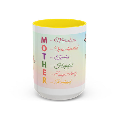 Mother Acronym Coffee Mug — Pastel Butterflies Mother Definition Gift (11/15oz)