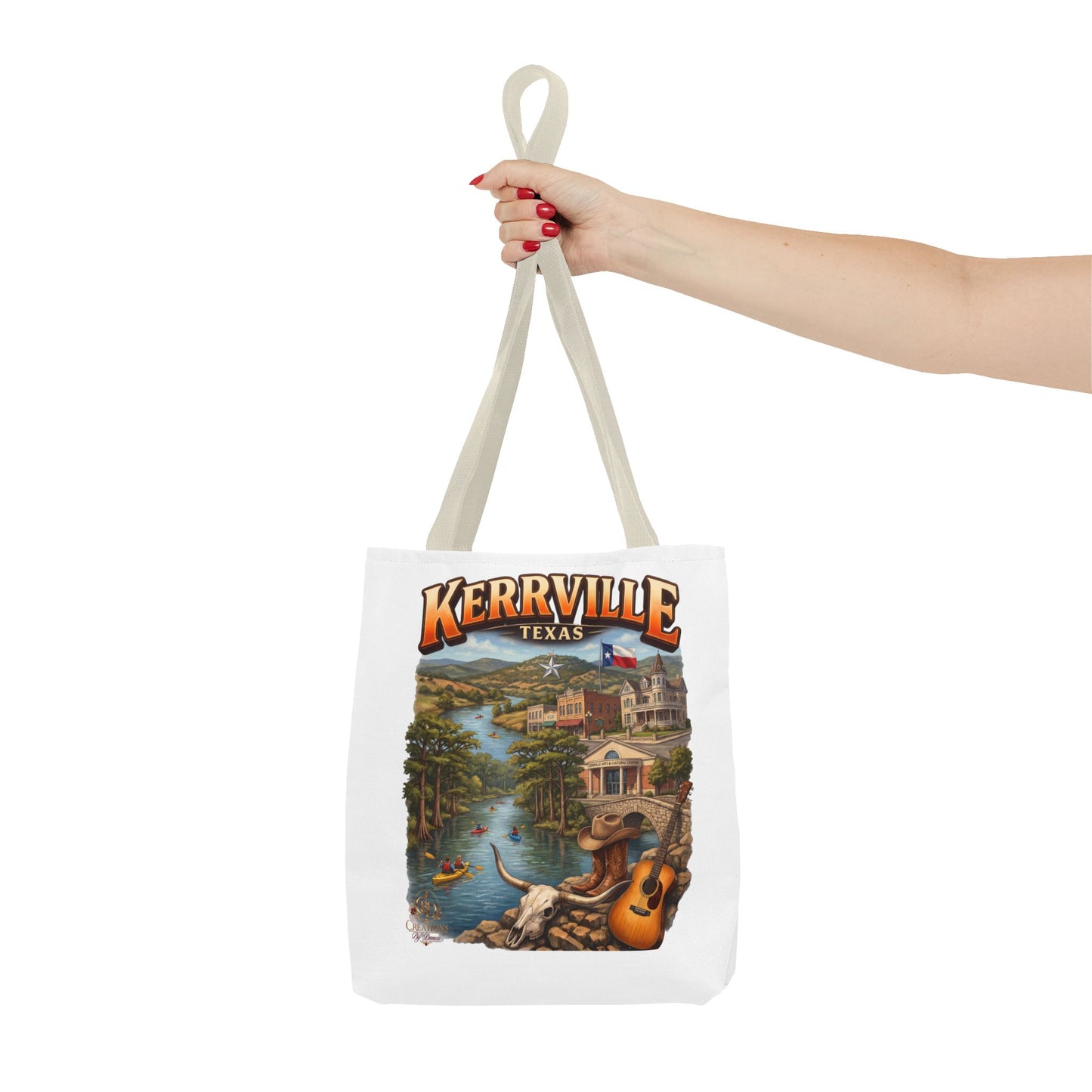 Kerrville Texas Scenic Tote Bag — River, Guitar & Hill Country Souvenir