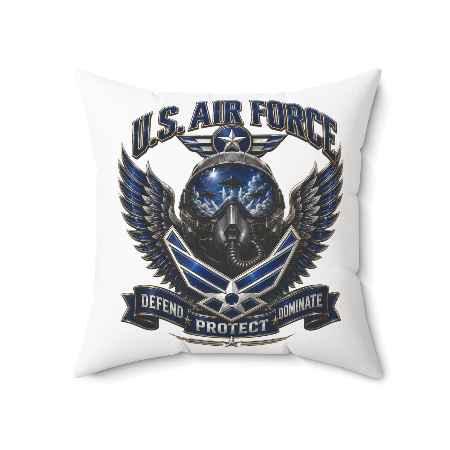 U.S. Air Force Emblem Throw Pillow — Defend Protect Dominate Military Decorative Pillow
