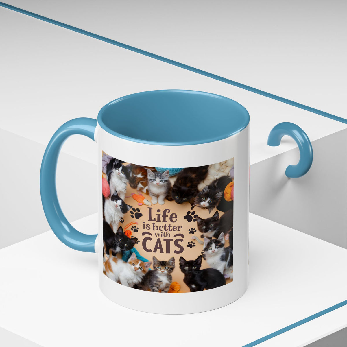 Cat Lover Accent Coffee Mug — “Life Is Better With Cats” 11/15oz