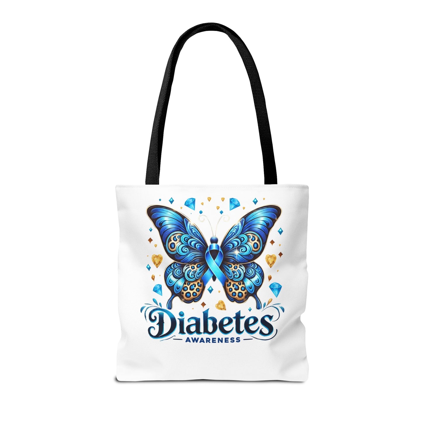 Diabetes Awareness Tote Bag — Blue Butterfly Ribbon Design