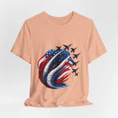 Patriotic Jet Flyover T-Shirt — American Flag Smoke Trail Tee
