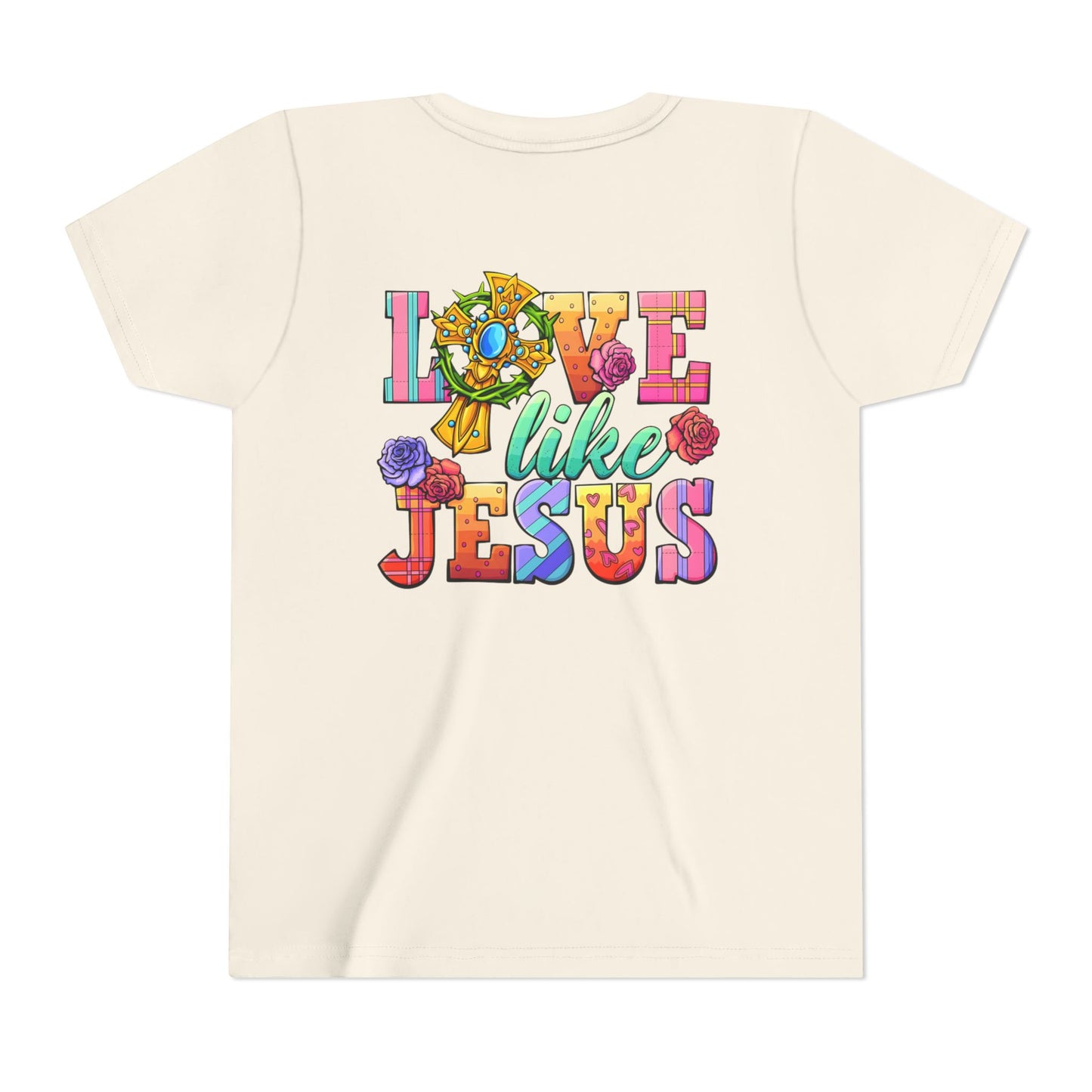 Youth Tee — "Love Like Jesus" Colorful Faith Graphic