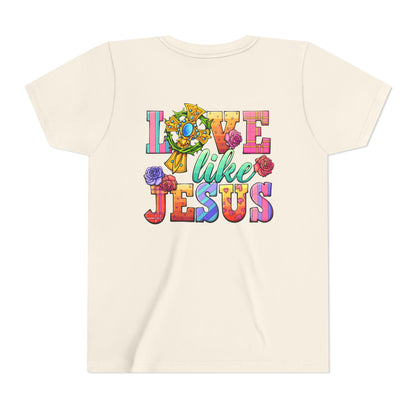 Youth Tee — "Love Like Jesus" Colorful Faith Graphic