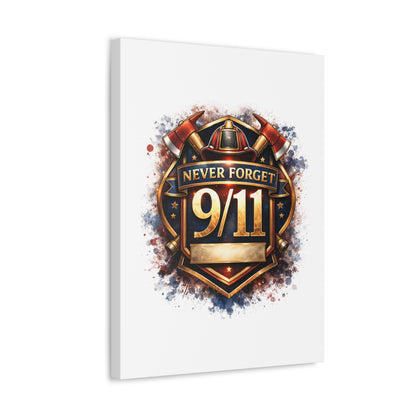 9/11 Never Forget Canvas Print — Firefighter Tribute Stretched Wall Art