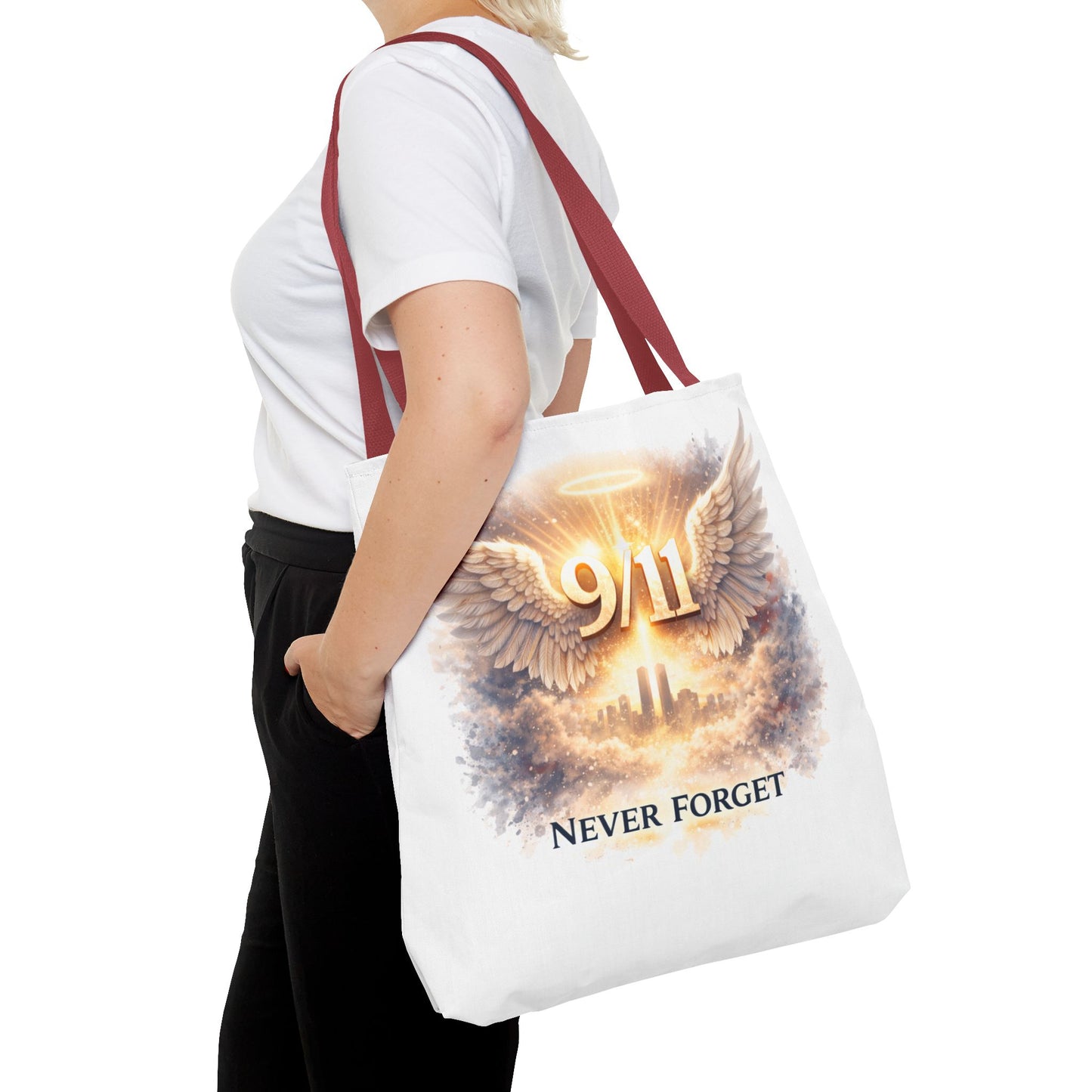 9/11 Memorial Tote Bag – 'Never Forget' Angel Wings Tribute
