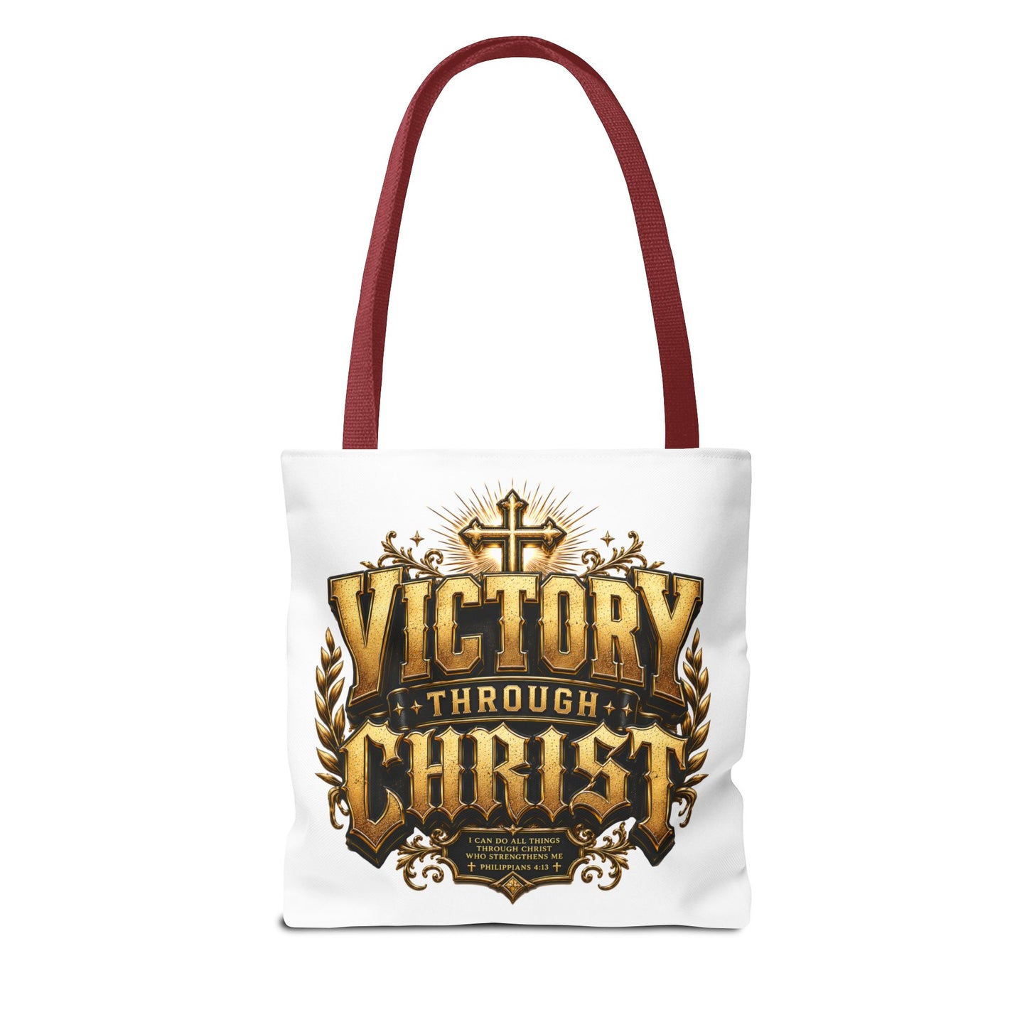 Victory Through Christ Tote Bag — Inspirational Christian Canvas Tote