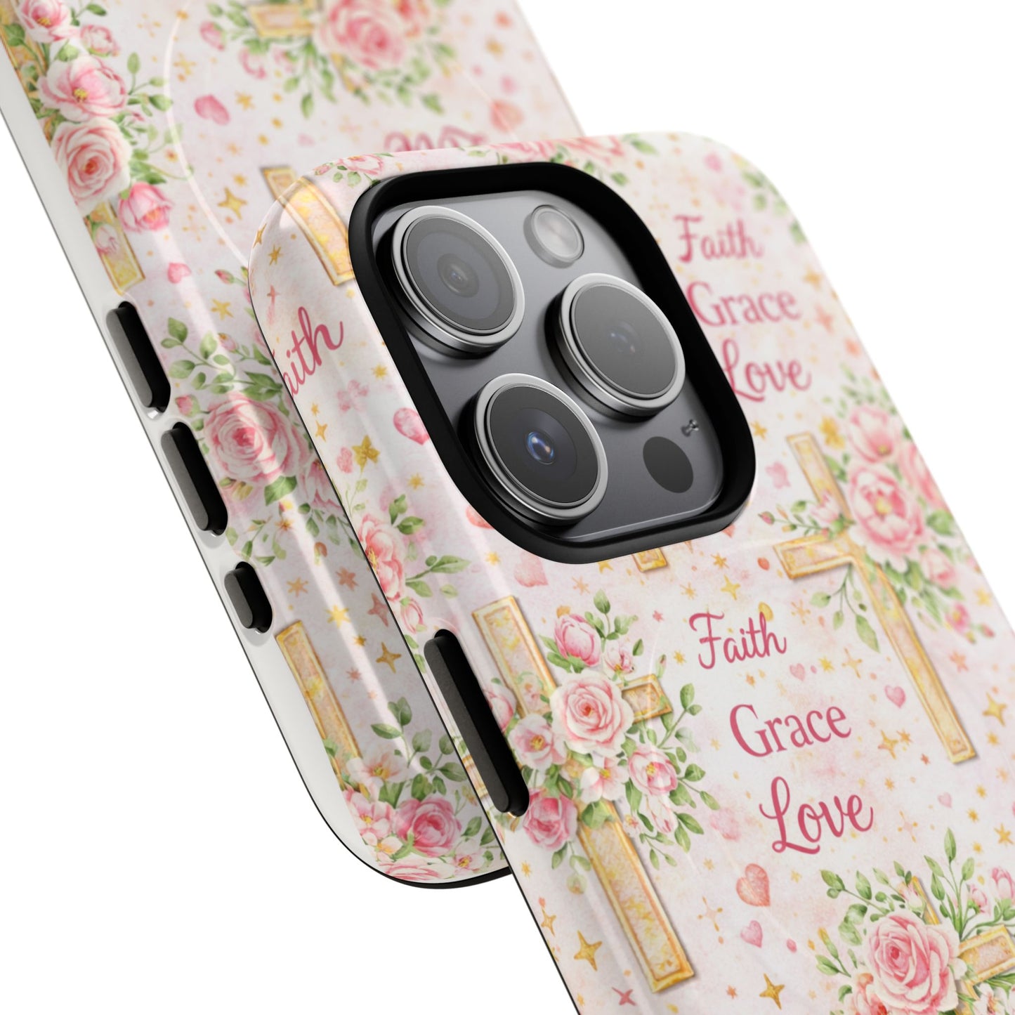 Faith Grace Love Tough Magnetic Phone Case — Floral Cross Protective Cover