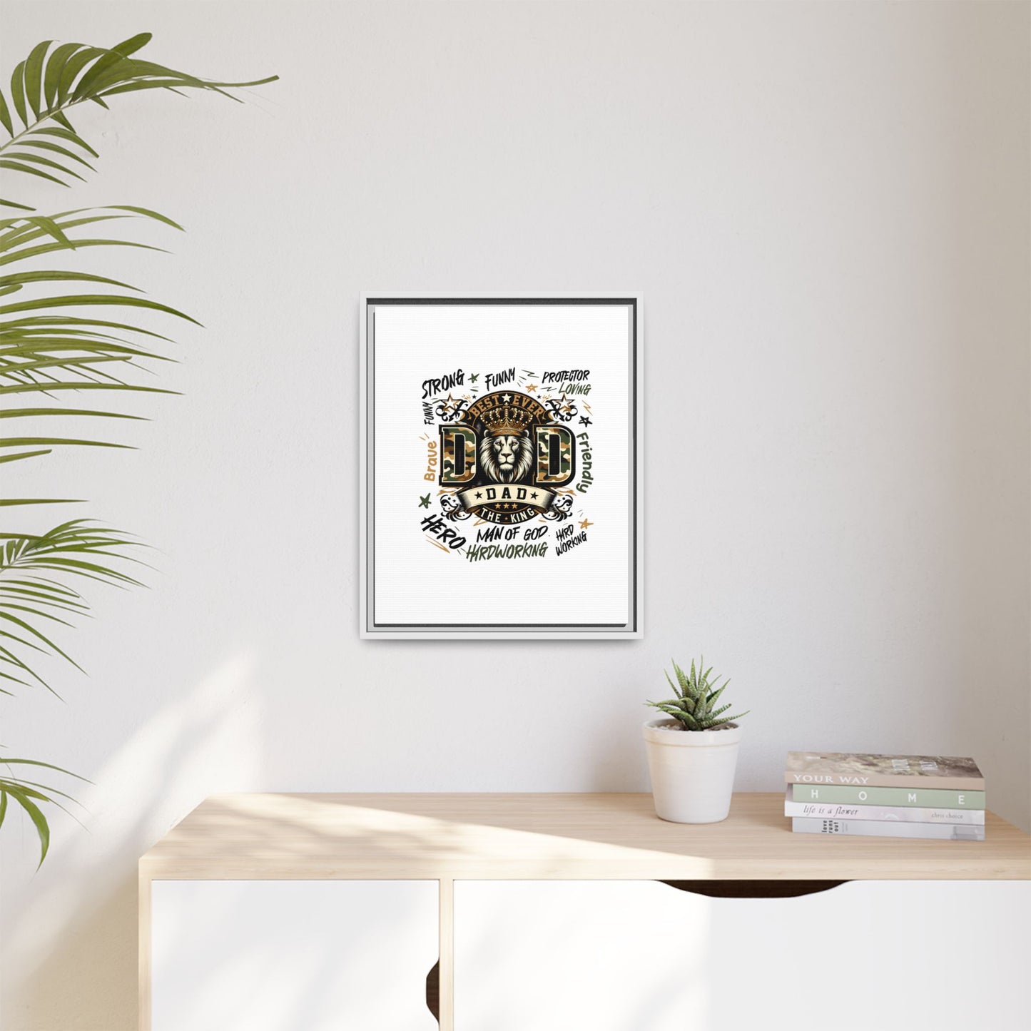 Framed Matte Canvas 'Best Ever DAD' Wall Art – Lion King Design, Father’s Day Gift