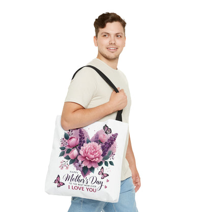Mother's Day Floral Tote Bag - "Happy Mother's Day I Love You" Heart Bouquet