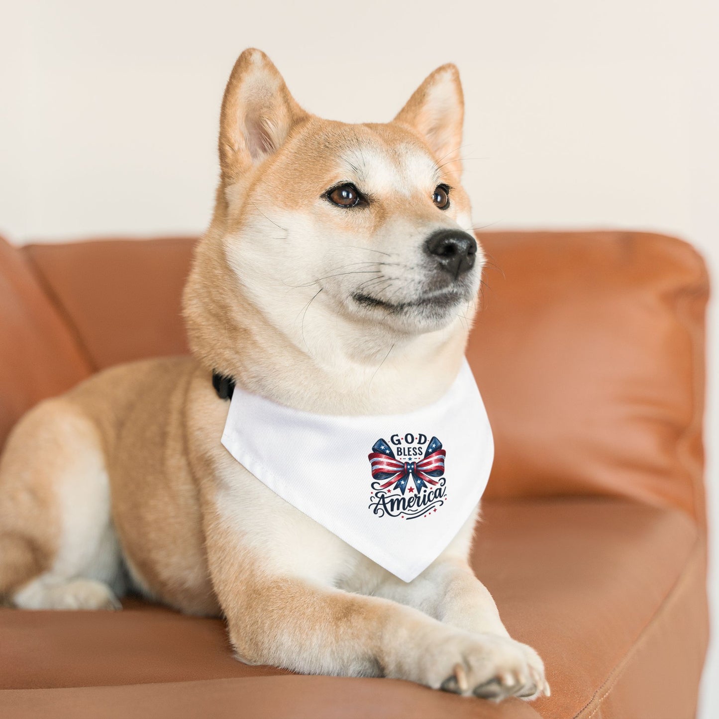Patriotic Pet Bandana Collar - "God Bless America" Flag Bow Design