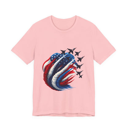 Patriotic Jet Flyover T-Shirt — American Flag Smoke Trail Tee