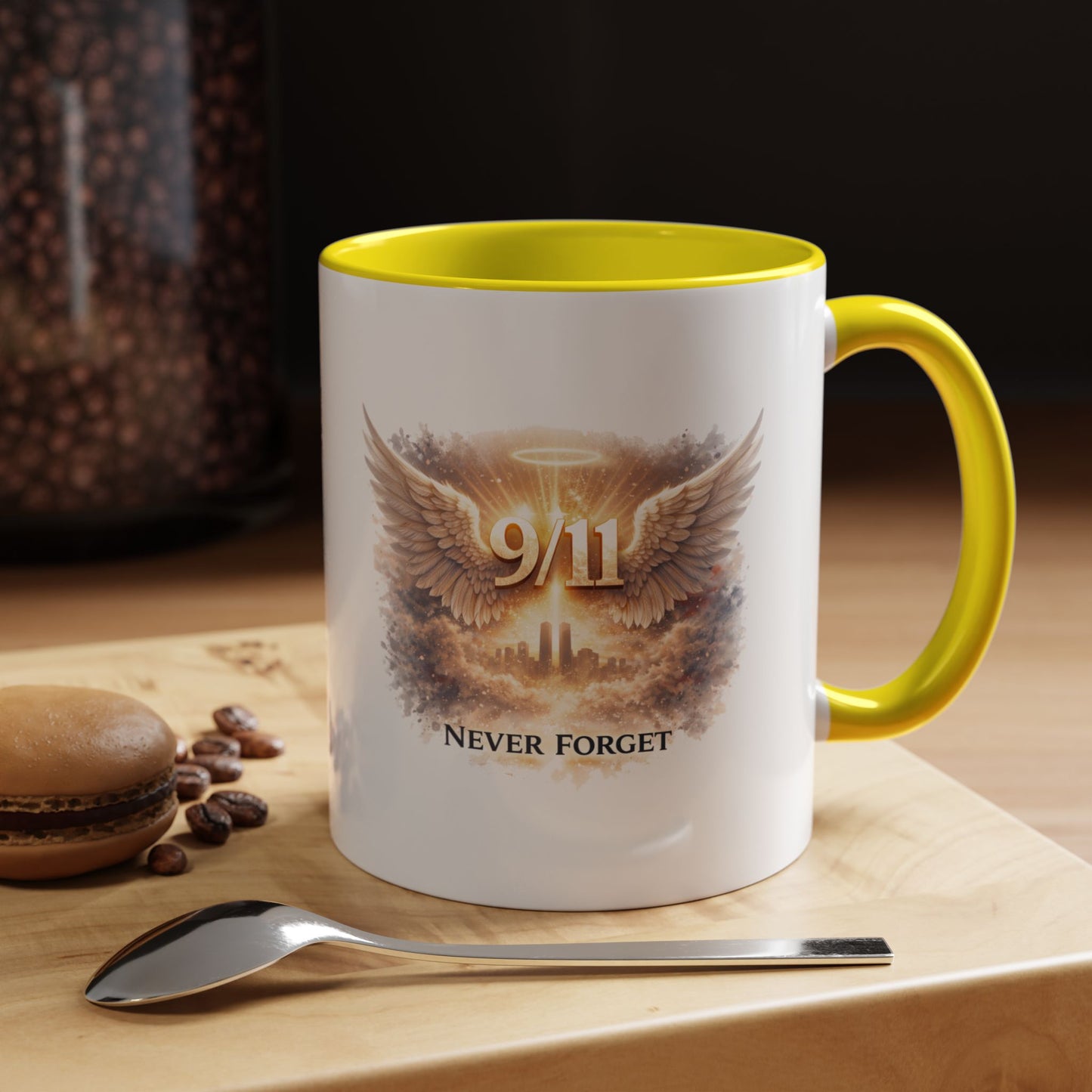 9/11 Never Forget Accent Coffee Mug — Memorial Tribute Ceramic Mug