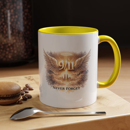 9/11 Never Forget Accent Coffee Mug — Memorial Tribute Ceramic Mug