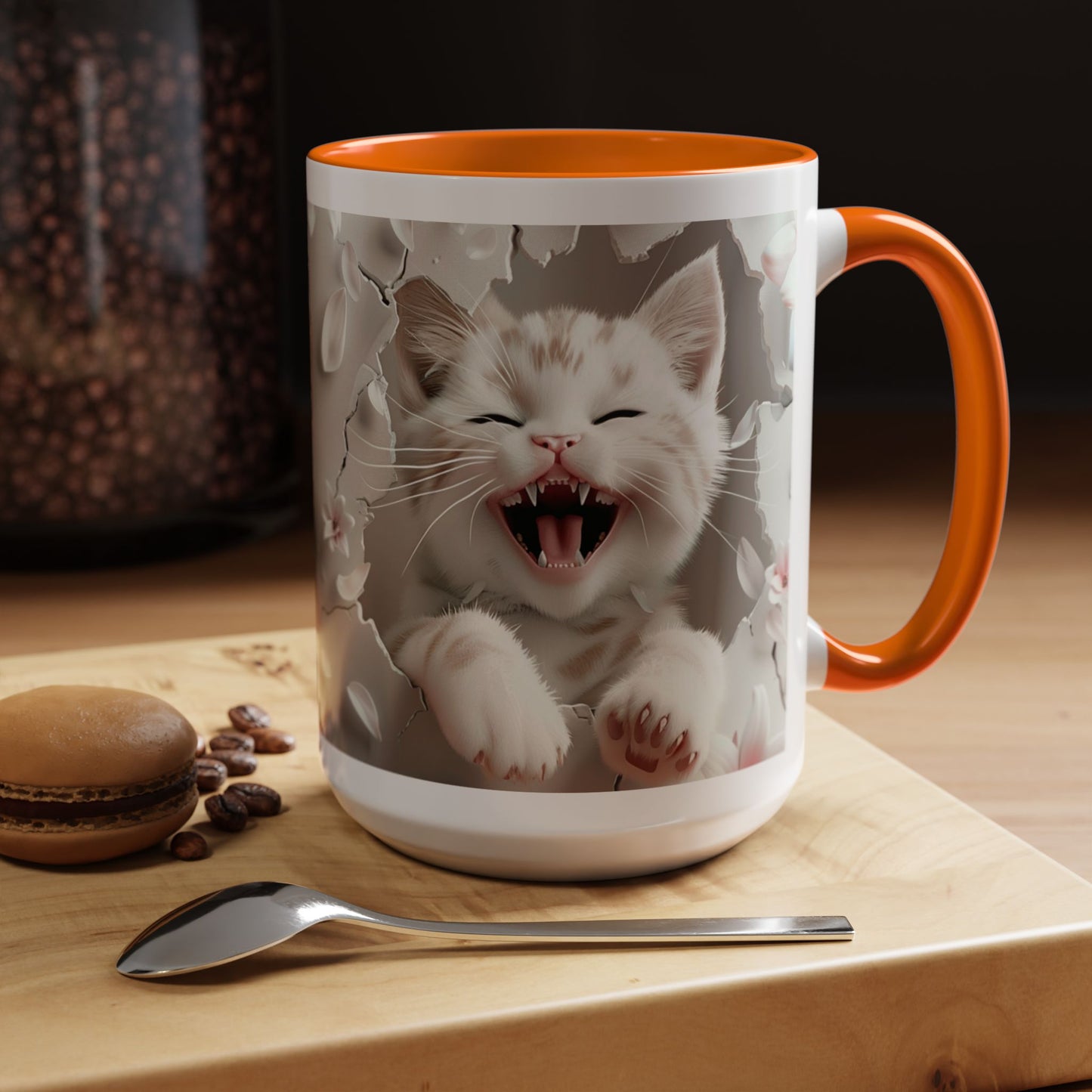 Playful Kitten Accent Coffee Mug — Cute Cat Floral 11/15oz