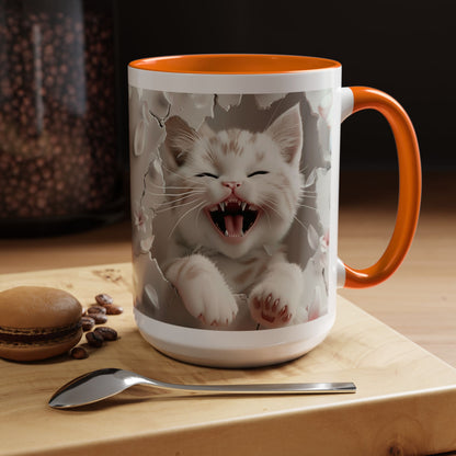 Playful Kitten Accent Coffee Mug — Cute Cat Floral 11/15oz
