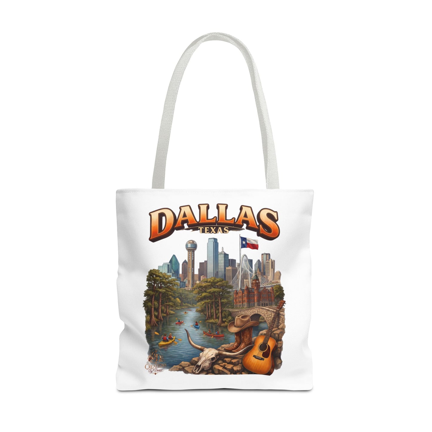 Dallas Texas Scenic Tote Bag – City Skyline & Guitar Souvenir Tote