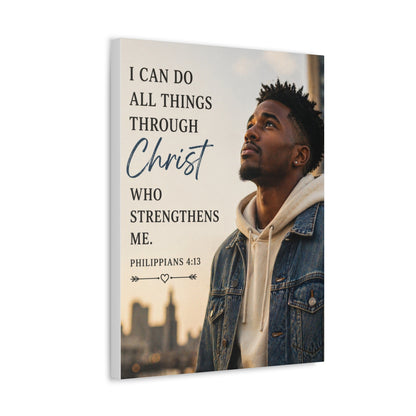 Philippians 4:13 Stretched Canvas – 'I Can Do All Things Through Christ' Inspirational Wall Art
