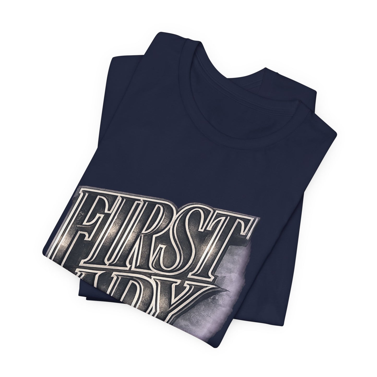 First Lady Graphic Tee — Retro Metallic Script Short Sleeve Shirt