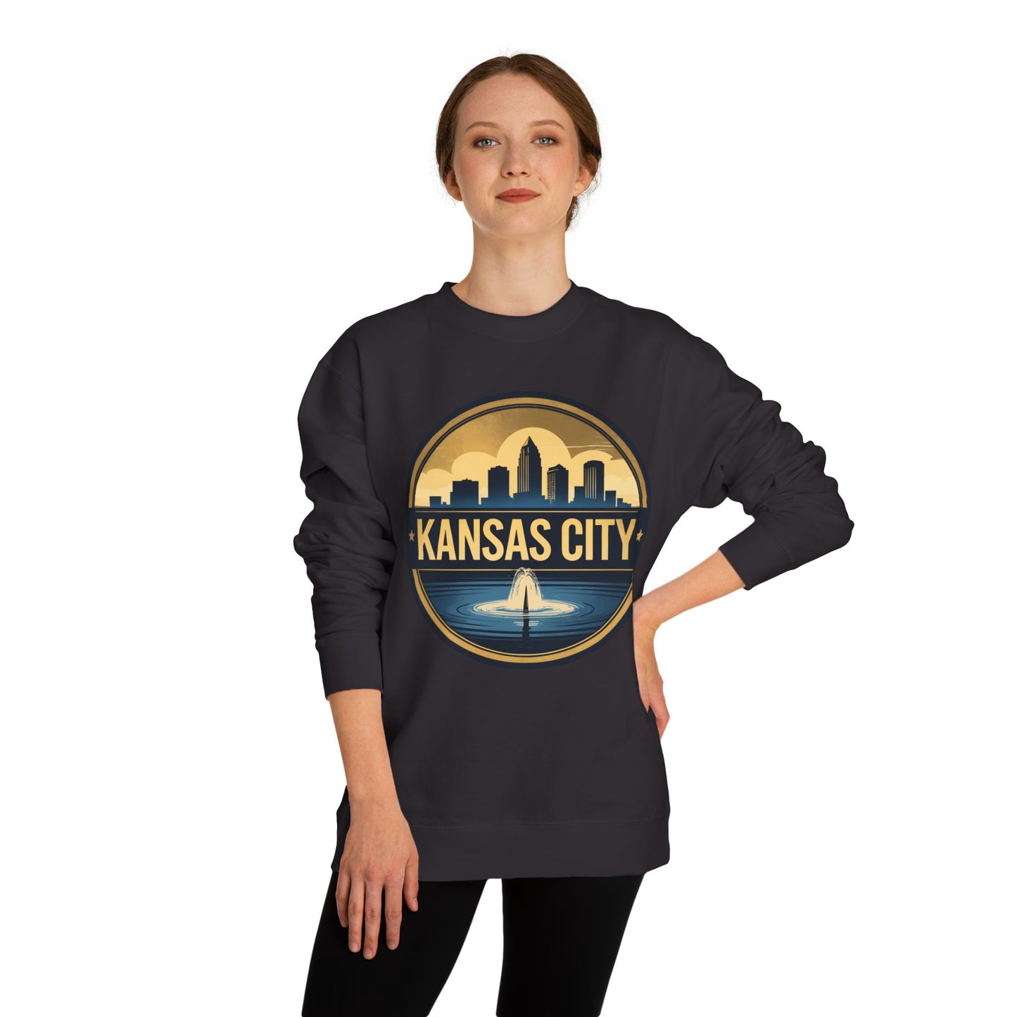 Kansas City Skyline Crewneck Sweatshirt – Cityscape Fountain Graphic