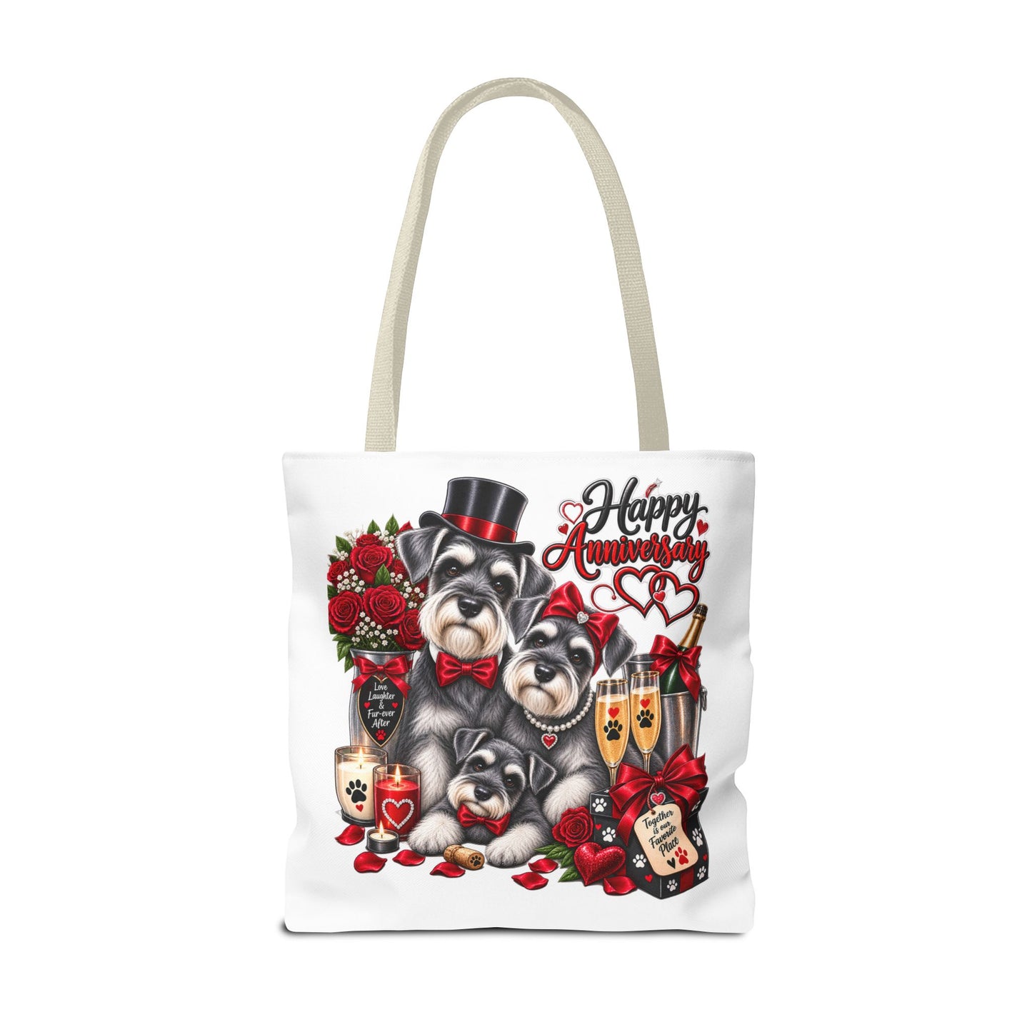 Anniversary Schnauzer Tote Bag — "Happy Anniversary" Romantic Floral Gift