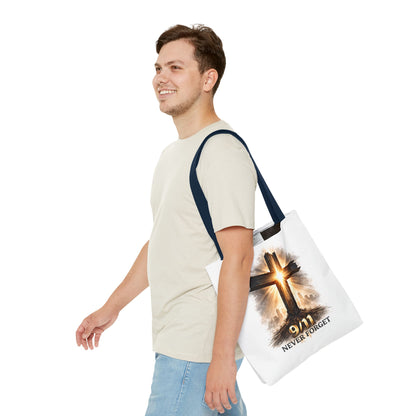 9/11 Never Forget Cross Memorial Tote Bag — Patriotic Remembrance Shopper