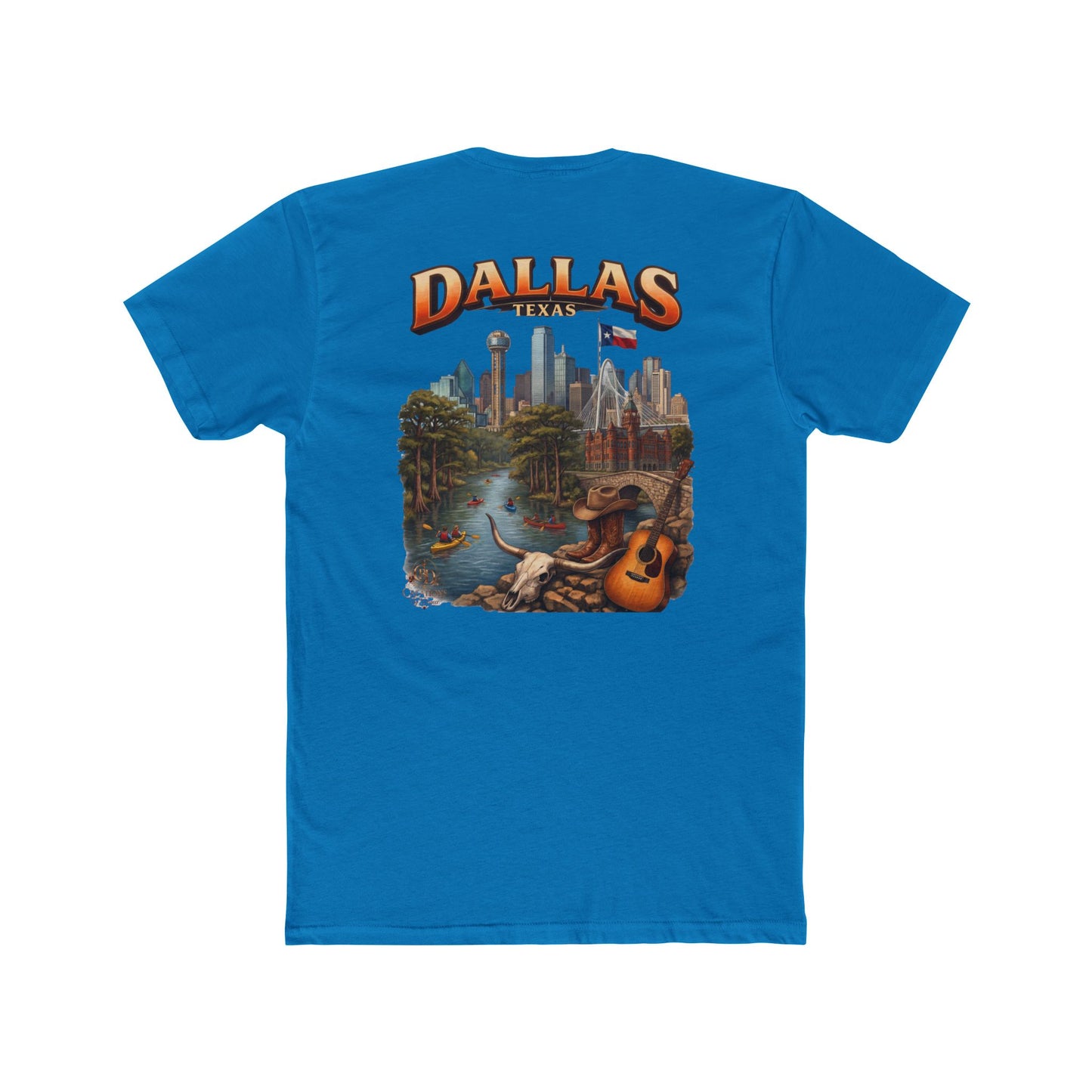 Dallas Skyline Graphic Tee — Retro Cityscape with Guitar