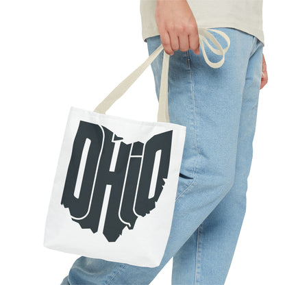 Ohio State Outline Tote Bag — Retro Ohio Text Graphic Tote