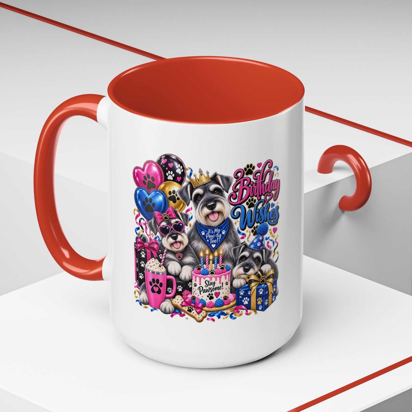 Birthday Wishes Dog Coffee Mug — Cute Paw Print Celebration Mug (11/15oz)