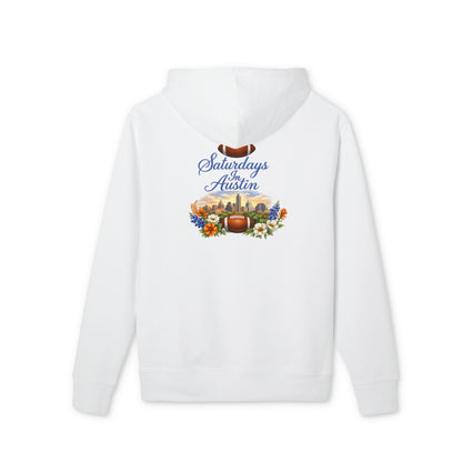 Saturdays in Austin Hoodie — Scenic Austin Skyline & Autumn Graphic