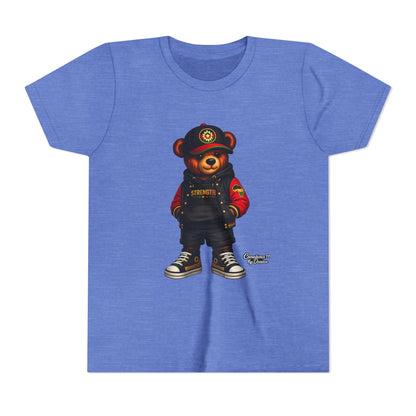 Kids Teddy Bear Streetwear Tee — 'Strength' Graphic Youth T-Shirt