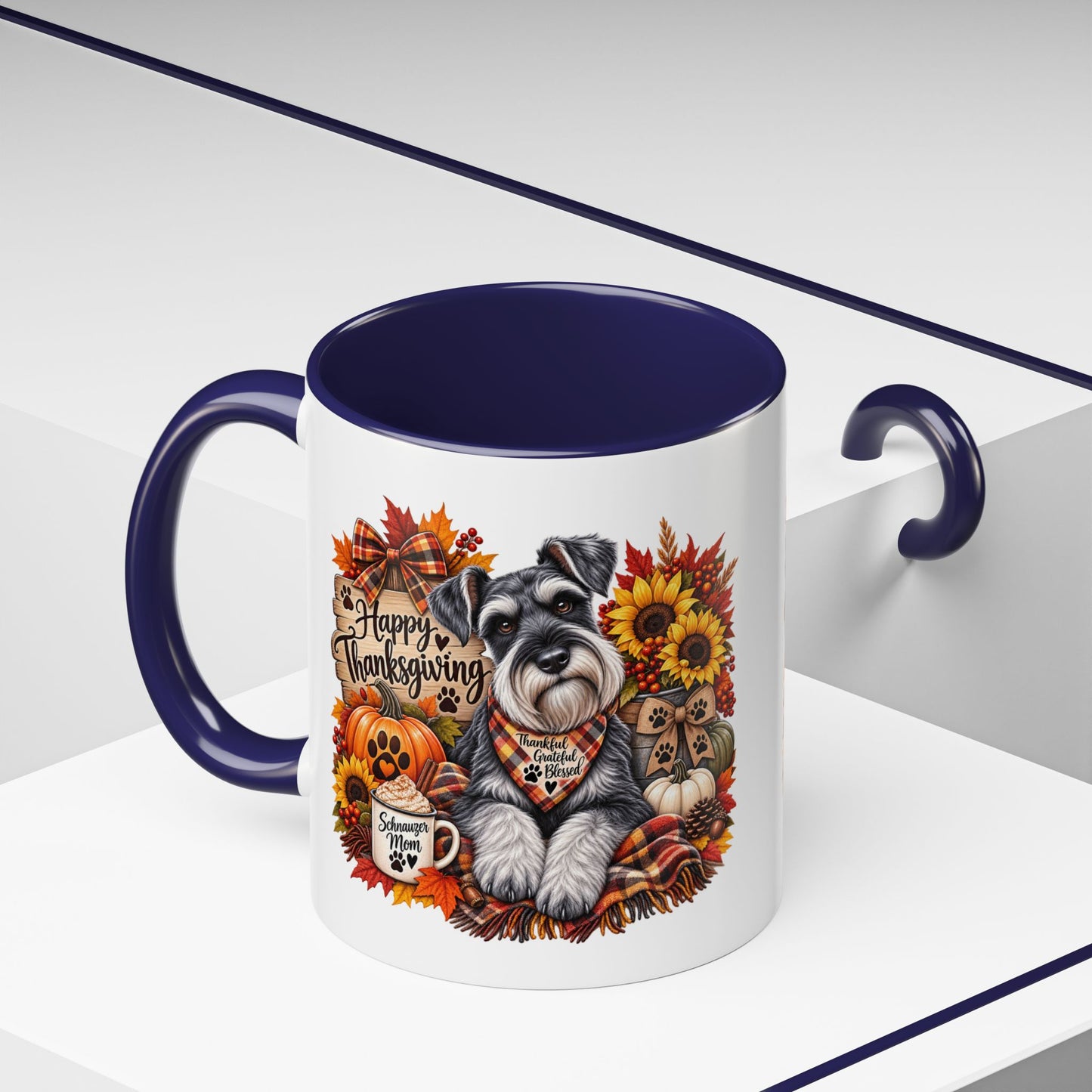 Thanksgiving Schnauzer Coffee Mug — 'Happy Thanksgiving' Autumn Dog Mug (11/15oz)