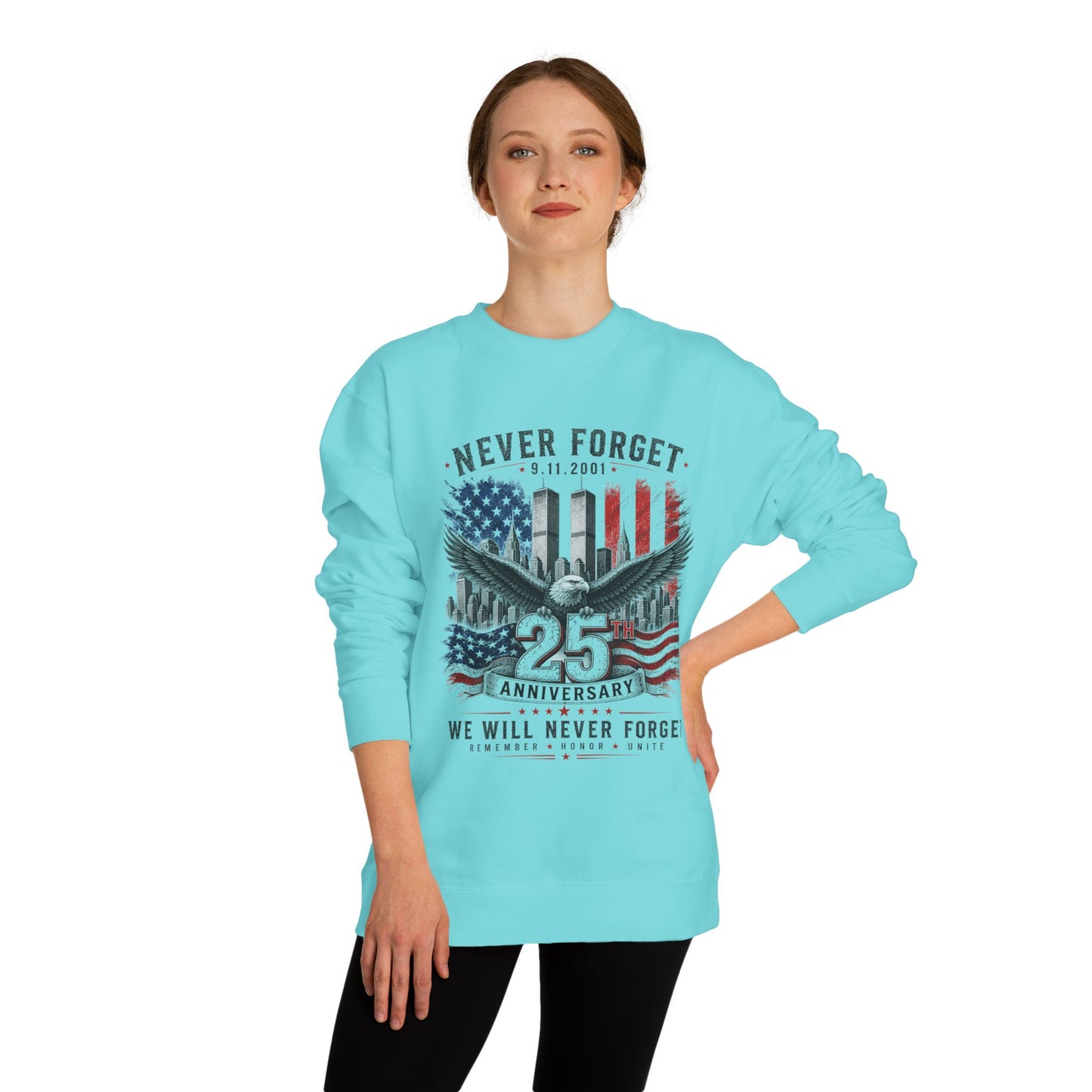 Never Forget 9/11 25th Anniversary Sweatshirt — Patriotic Memorial Crewneck