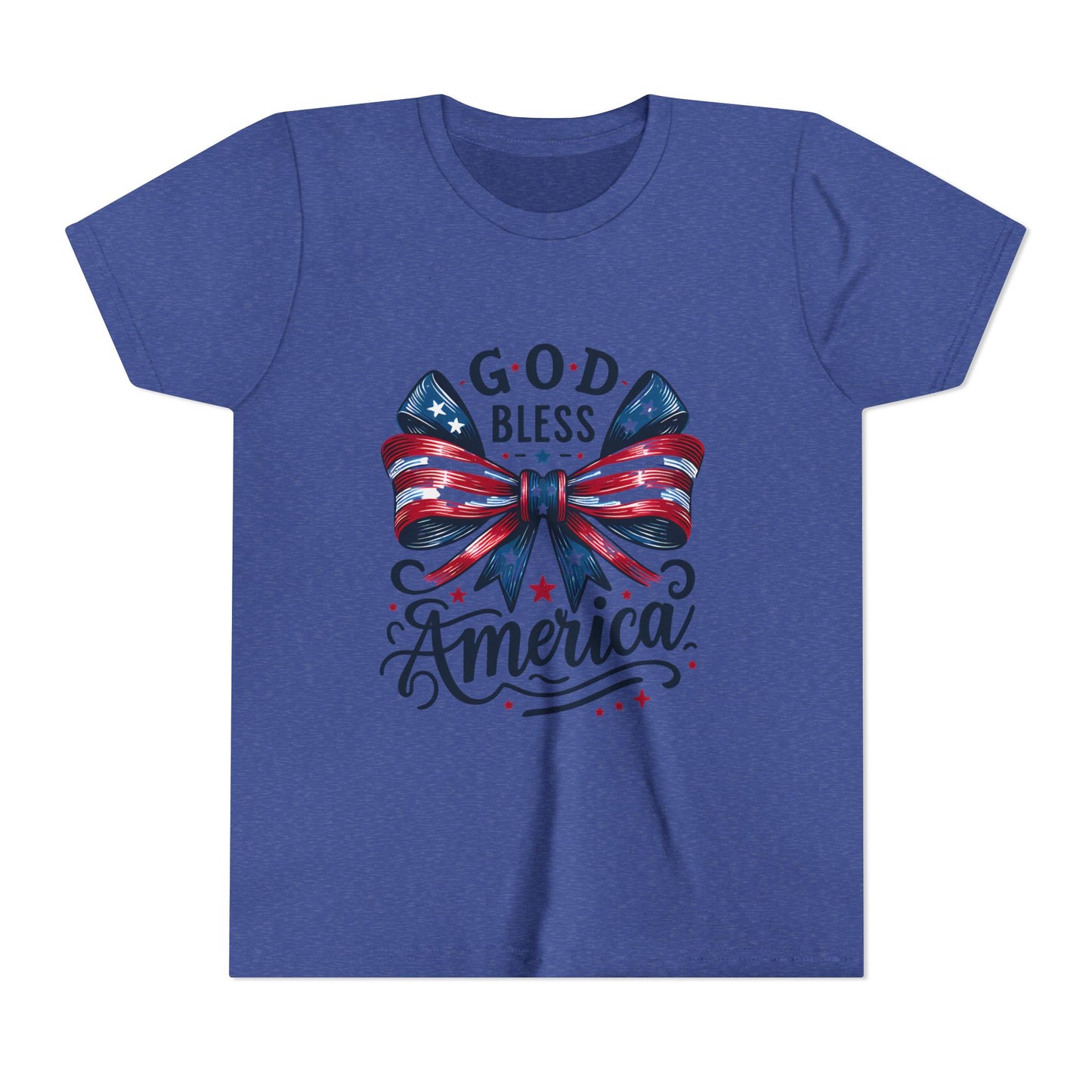 Youth Tee — "God Bless America" Patriotic Bow T-Shirt (4th of July, Memorial Day)