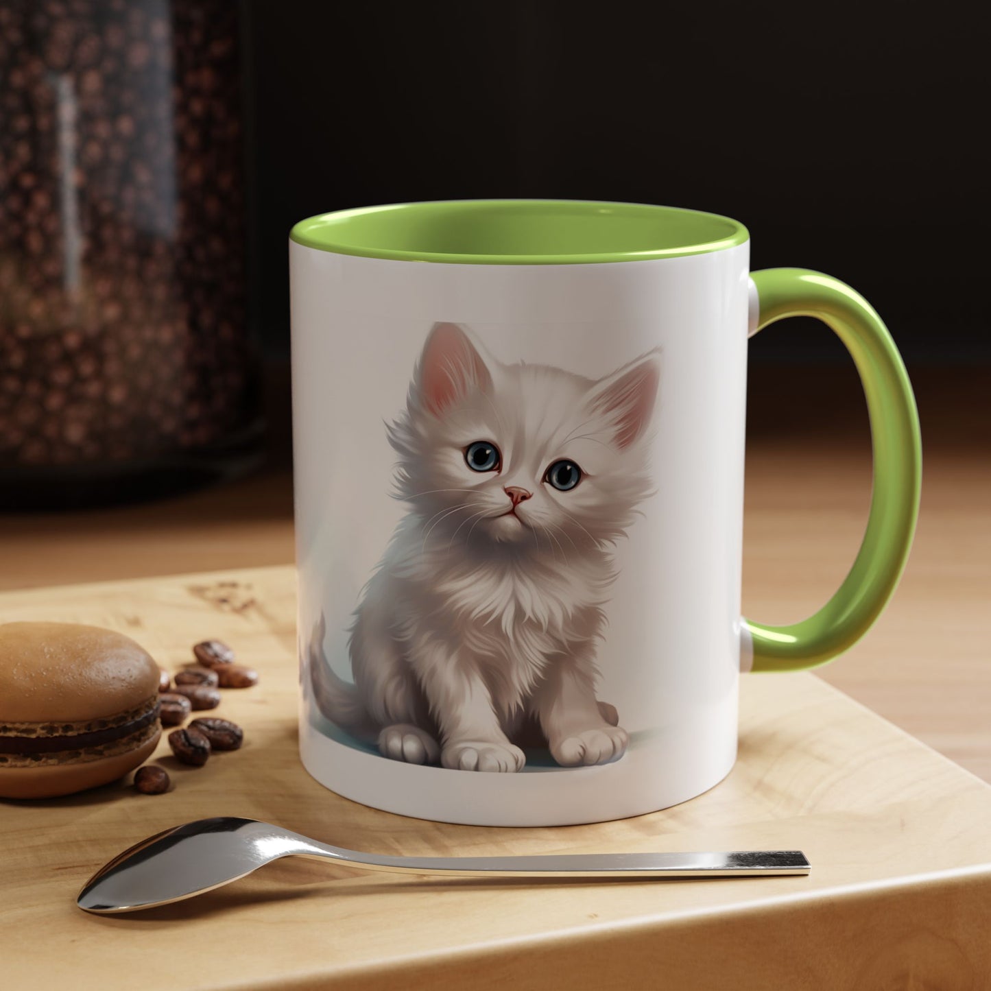 Cute White Kitten Accent Coffee Mug – 11/15oz Ceramic Cat Lover Gift
